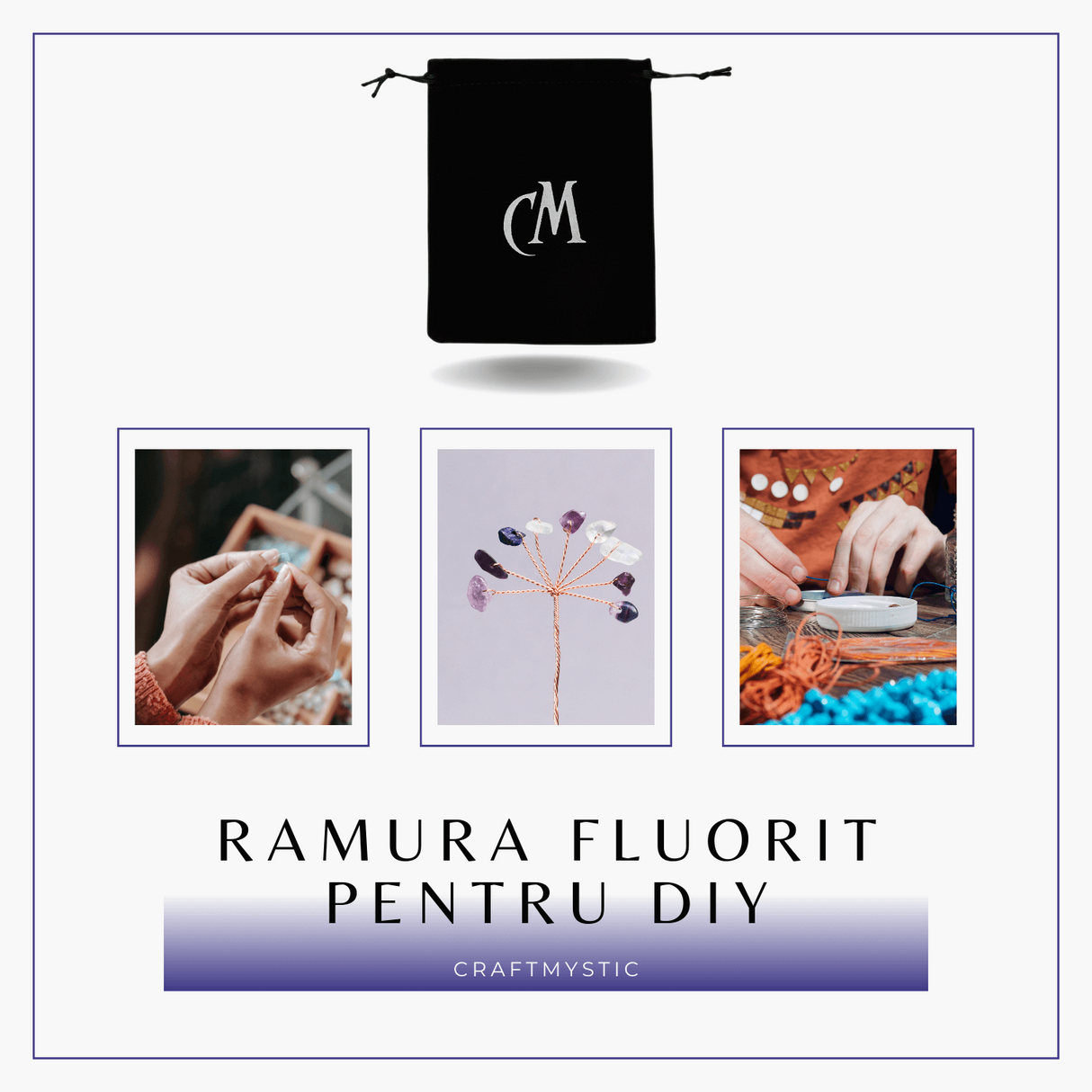 Ramurica Creativa DIY cu Pietre Naturale Fluorit (9 Pietricele)