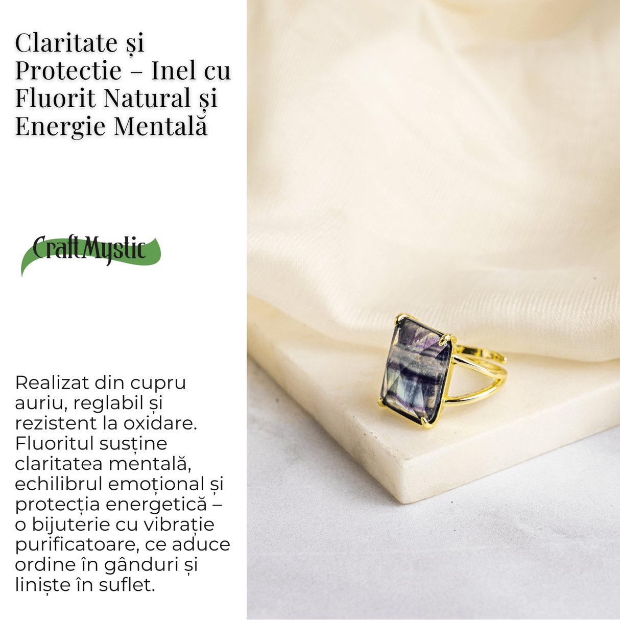 Claritate si Protectie - Inel cu Fluorit Natural si Energie Mentala