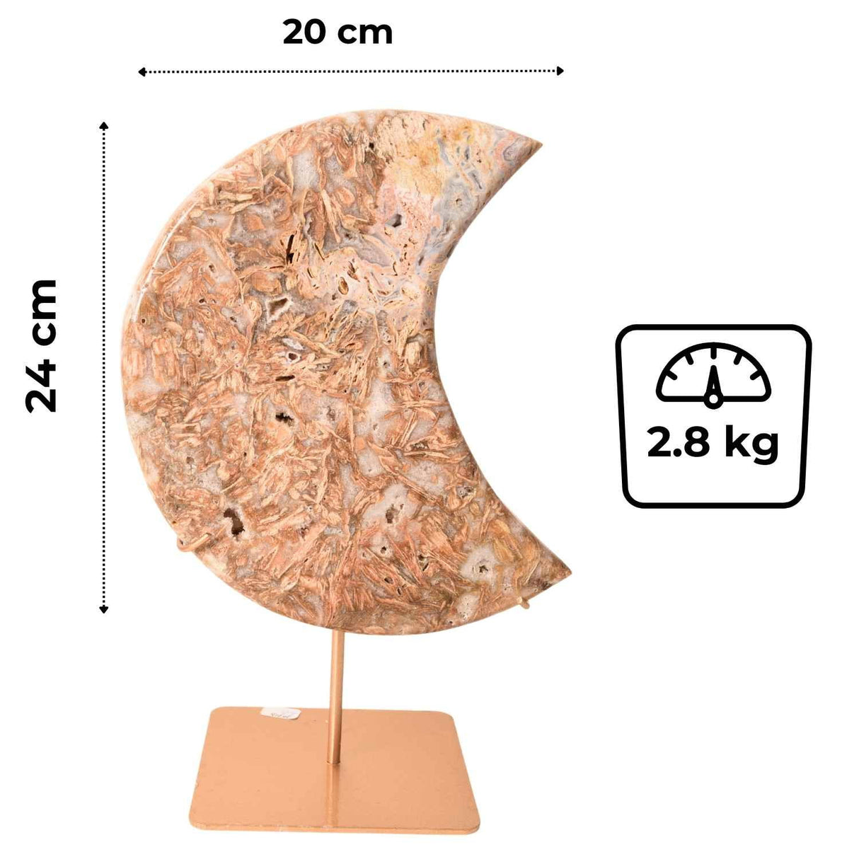 Semiluna decorativa din Agat natural cu incluziuni fibroase - sculptata manual in Brazilia