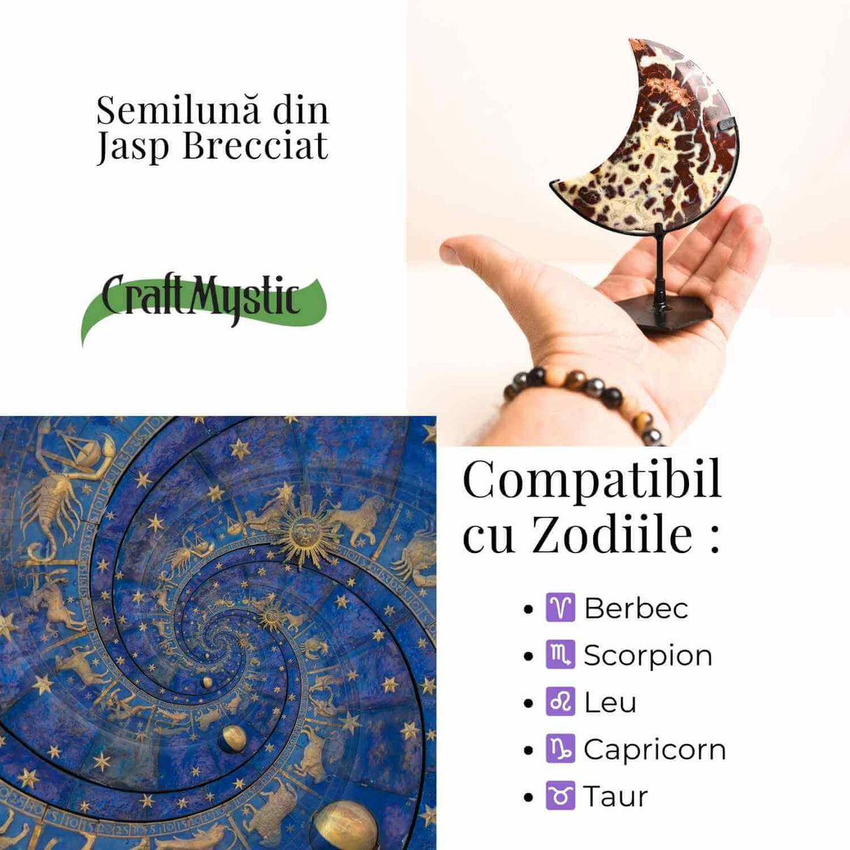 Semiluna din Jasp Brecciat - Simbolul puterii personale si al curajului interior