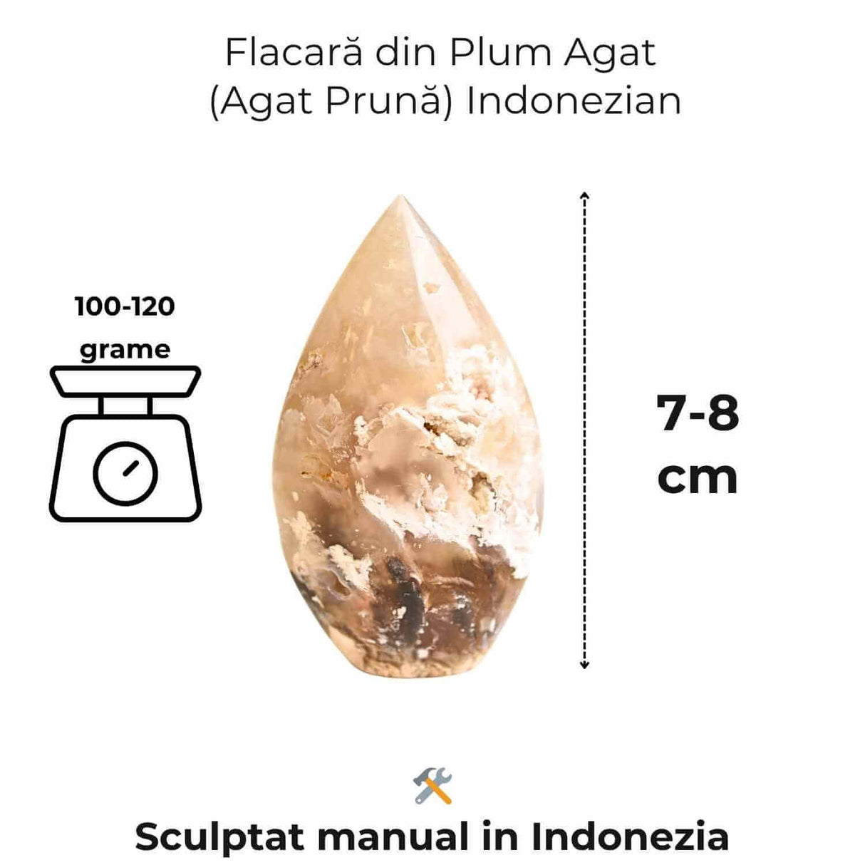 Flacara care mangaie - Plum Agat Indonezian pentru Calm si Vindecare Emotionala 7-8 cm