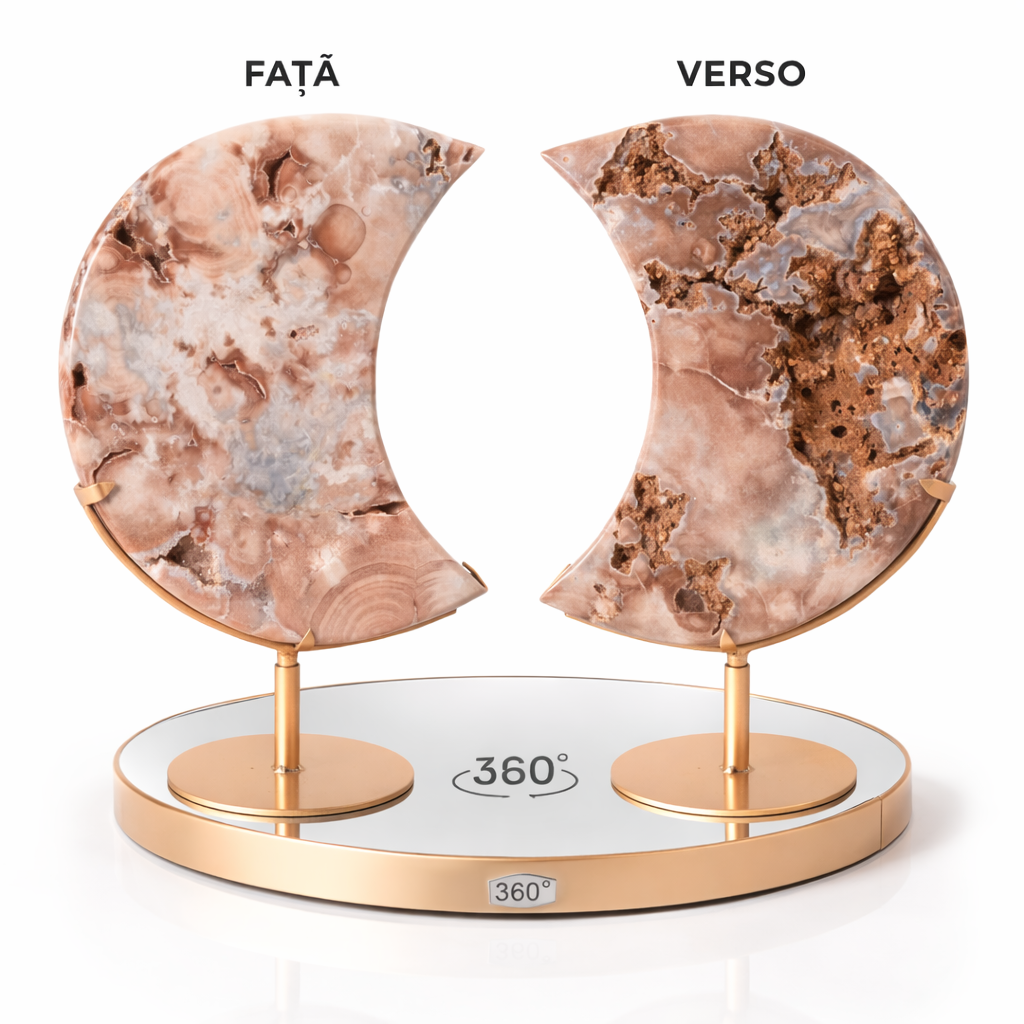 Semiluna Pink Amethyst - Agat roz natural cu cuart si calcedonie, piesa statement din Brazilia 7.42 kg