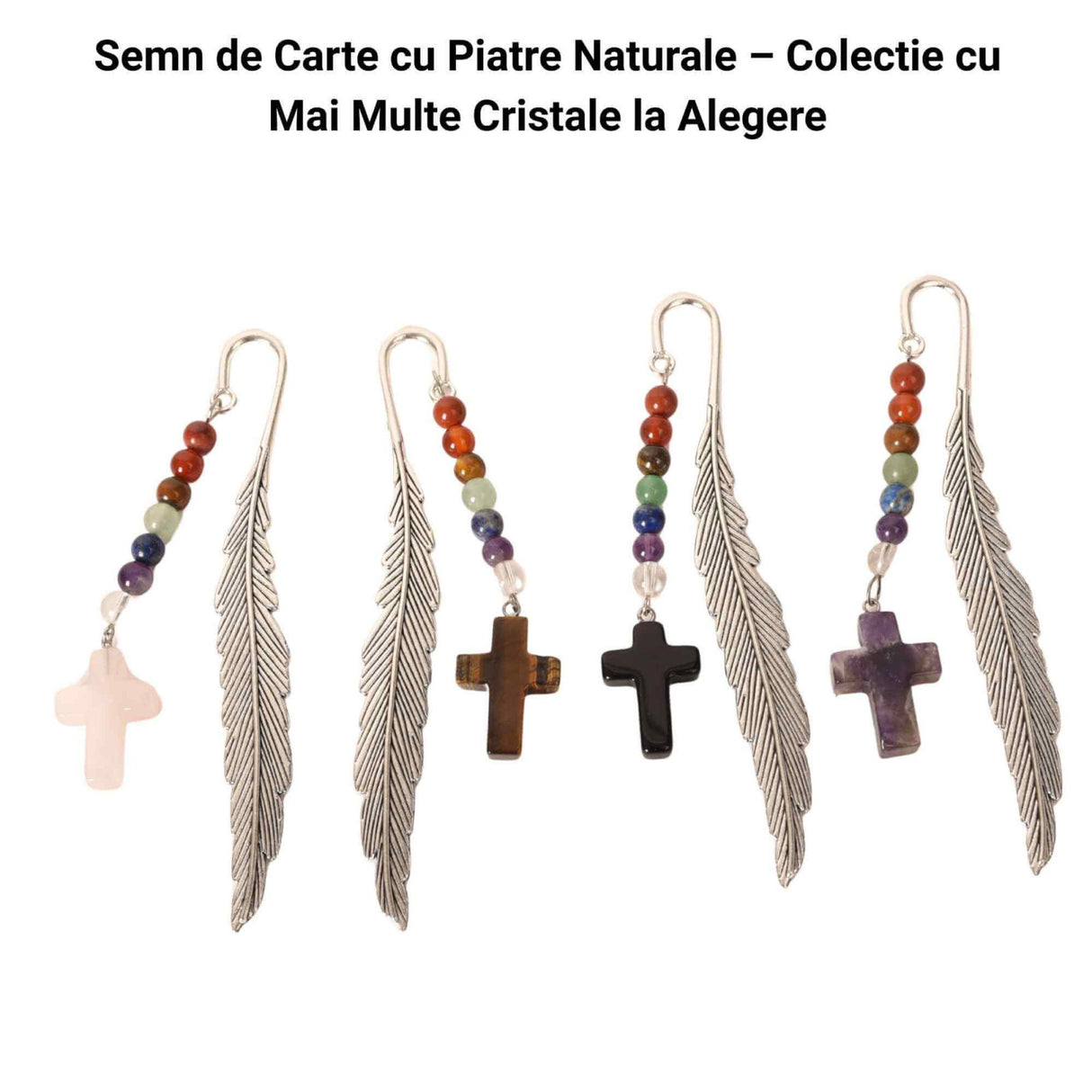 Semn de carte cu piatra naturala de Ametist, Cruce si 7 Chakre