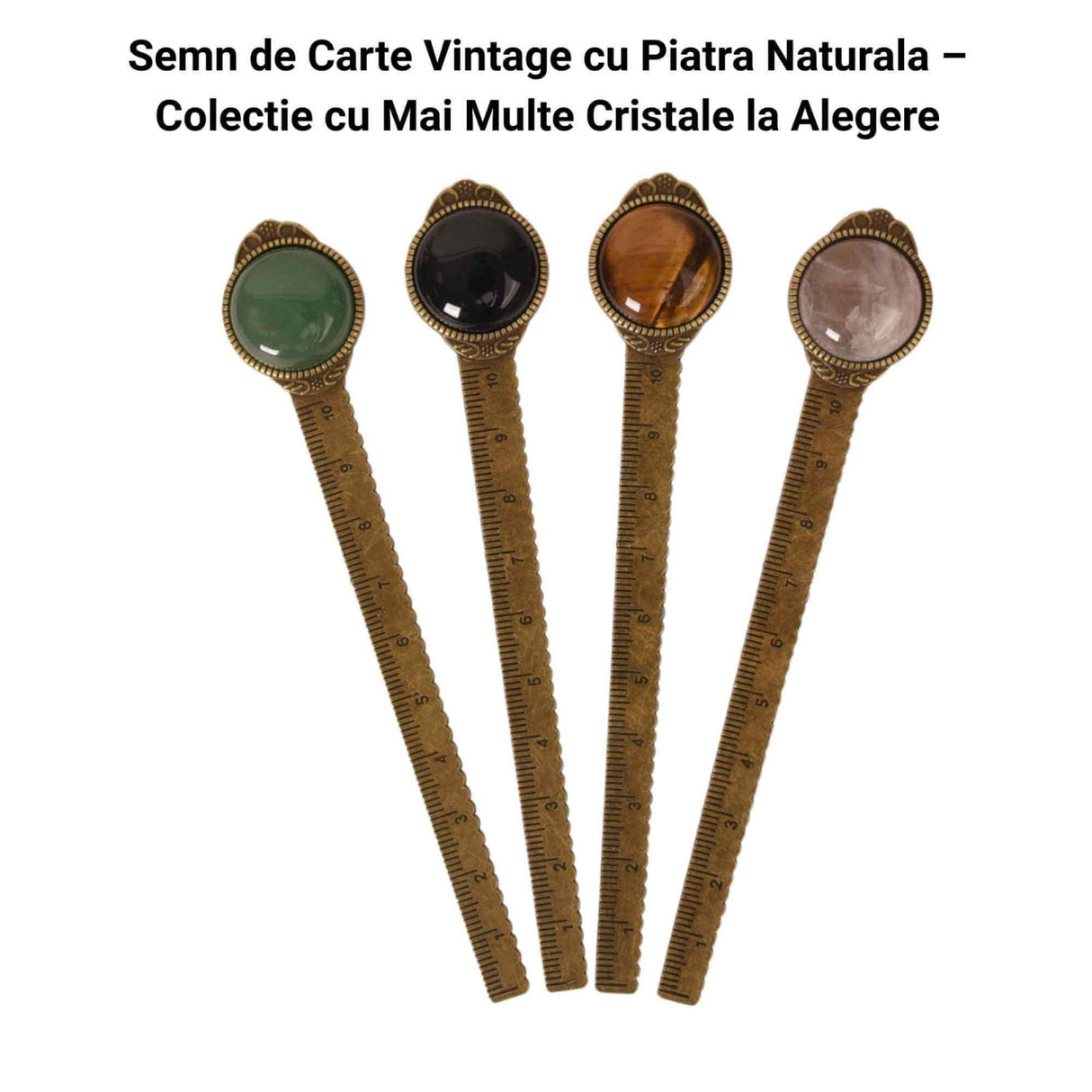 Semn de Carte Elegant cu Piatra Naturala de Cuart Roz si Alama