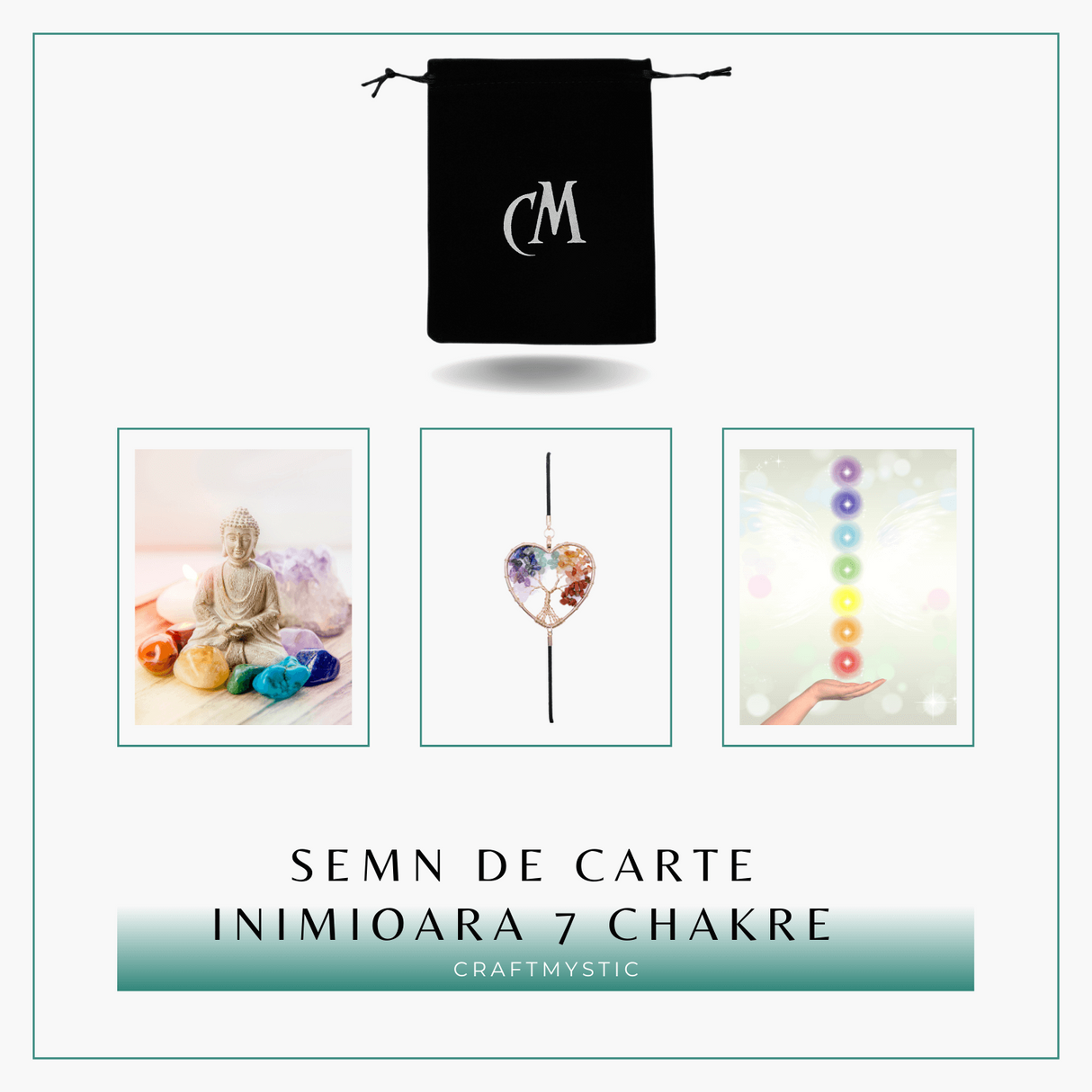Semn de Carte Elastic cu Cristale Chakra - Forma Inima, Metal Vintage