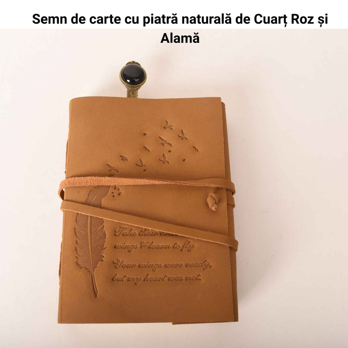 Semn de Carte Elegant cu Piatra Naturala de Obsidian si Alama