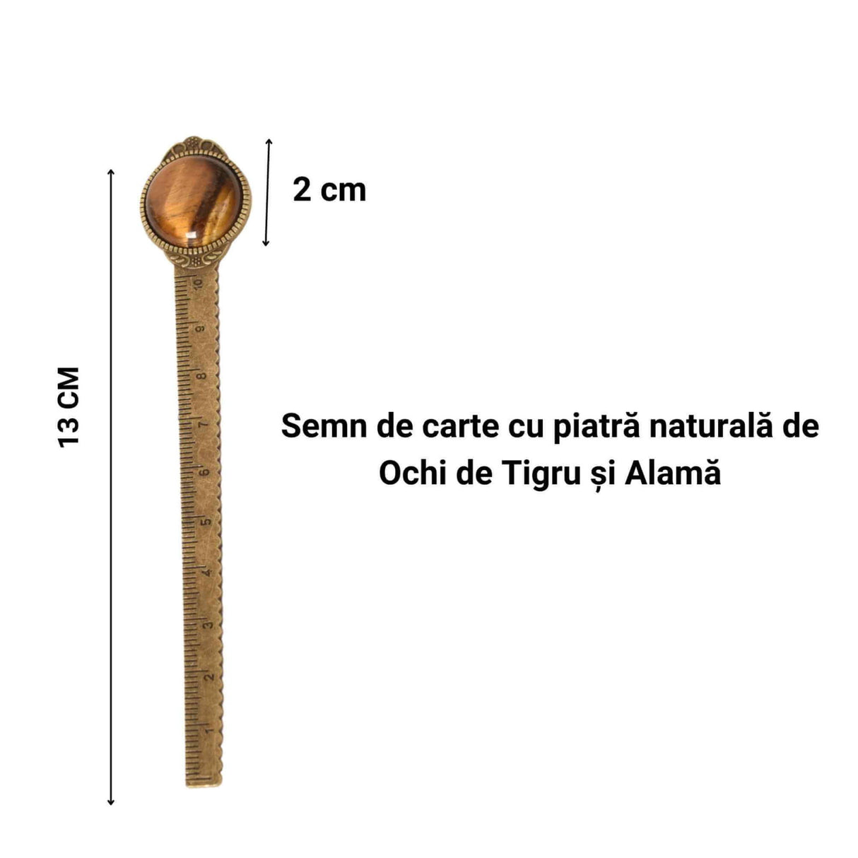 Semn de Carte Vintage cu Piatra Naturala Ochi de Tigru si Alama