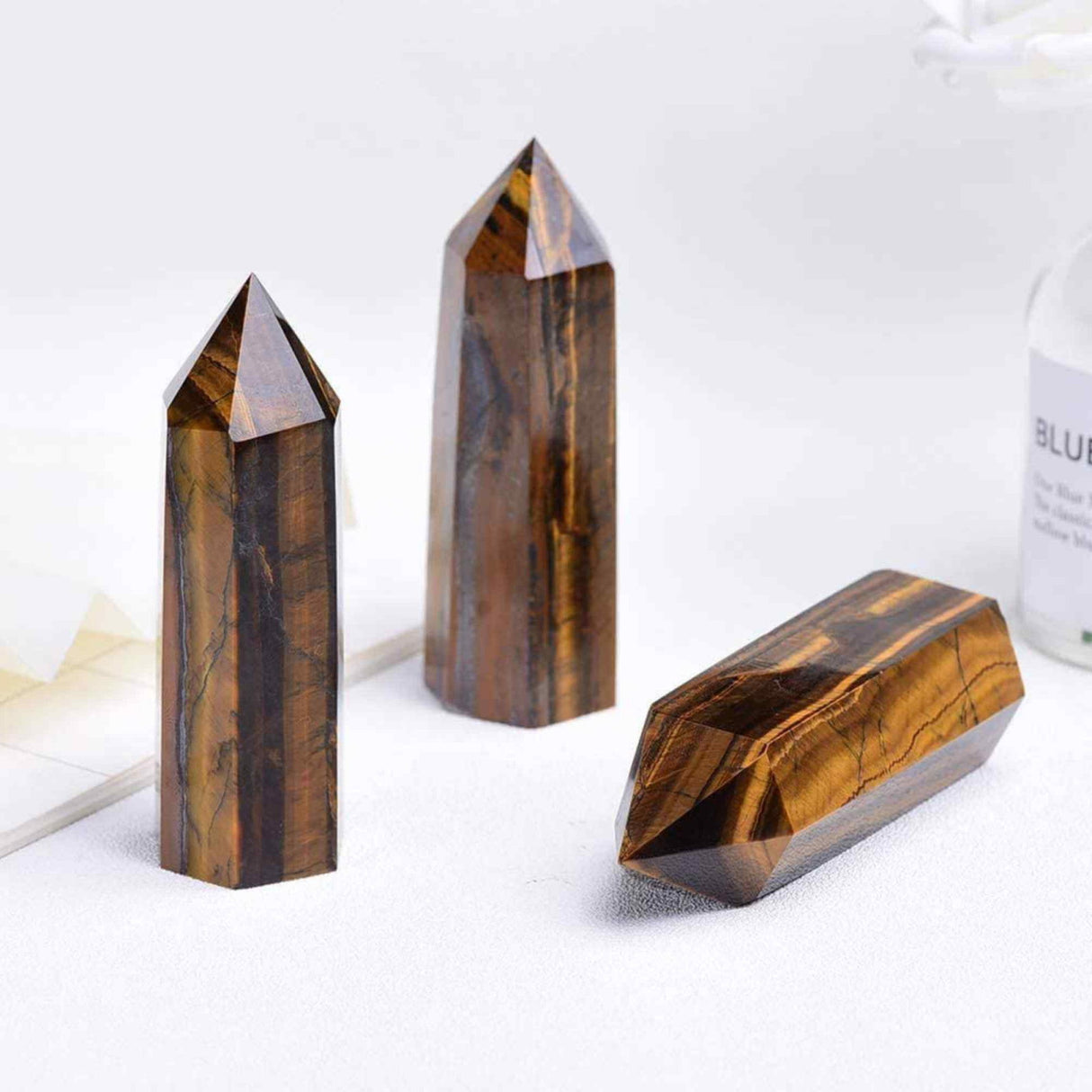 Turn cristal Ochi de Tigru de 10-11 cm din Piatra Naturala Vindecatoare Hexagonala pentru Meditatie