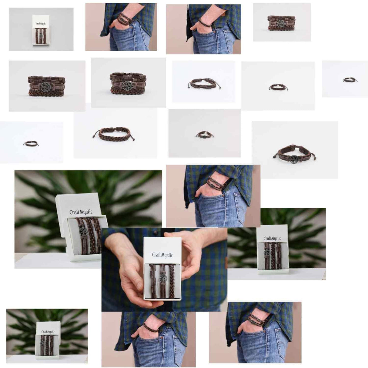 Set 3 Brățări Inedite cu Arborele Vieții si piele sintetica maro- Stil și Protecție