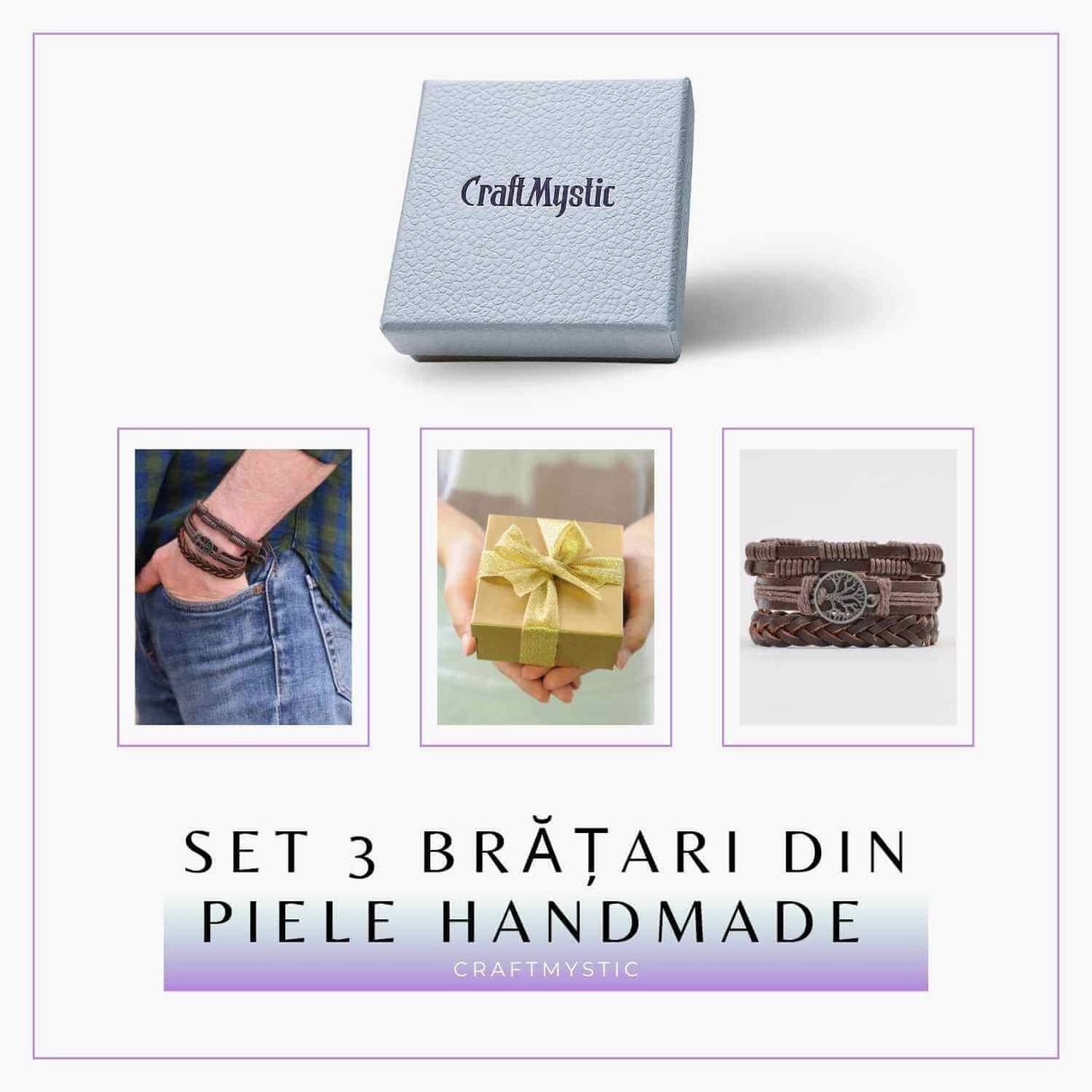 Set 3 Brățări Inedite cu Arborele Vieții si piele sintetica maro- Stil și Protecție