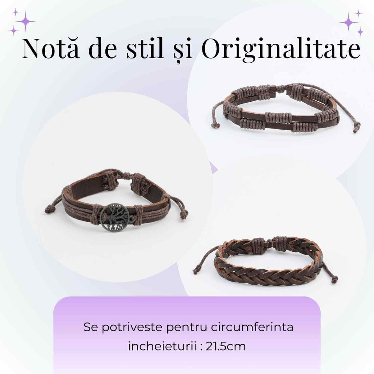 Set 3 Brățări Inedite cu Arborele Vieții si piele sintetica maro- Stil și Protecție