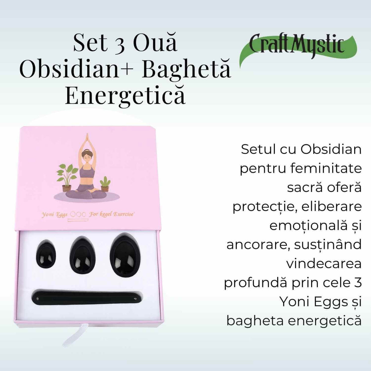 Set Cristale Yoni din Obsidian Negru – Vindecare Feminin Sacra si Eliberare Energetica