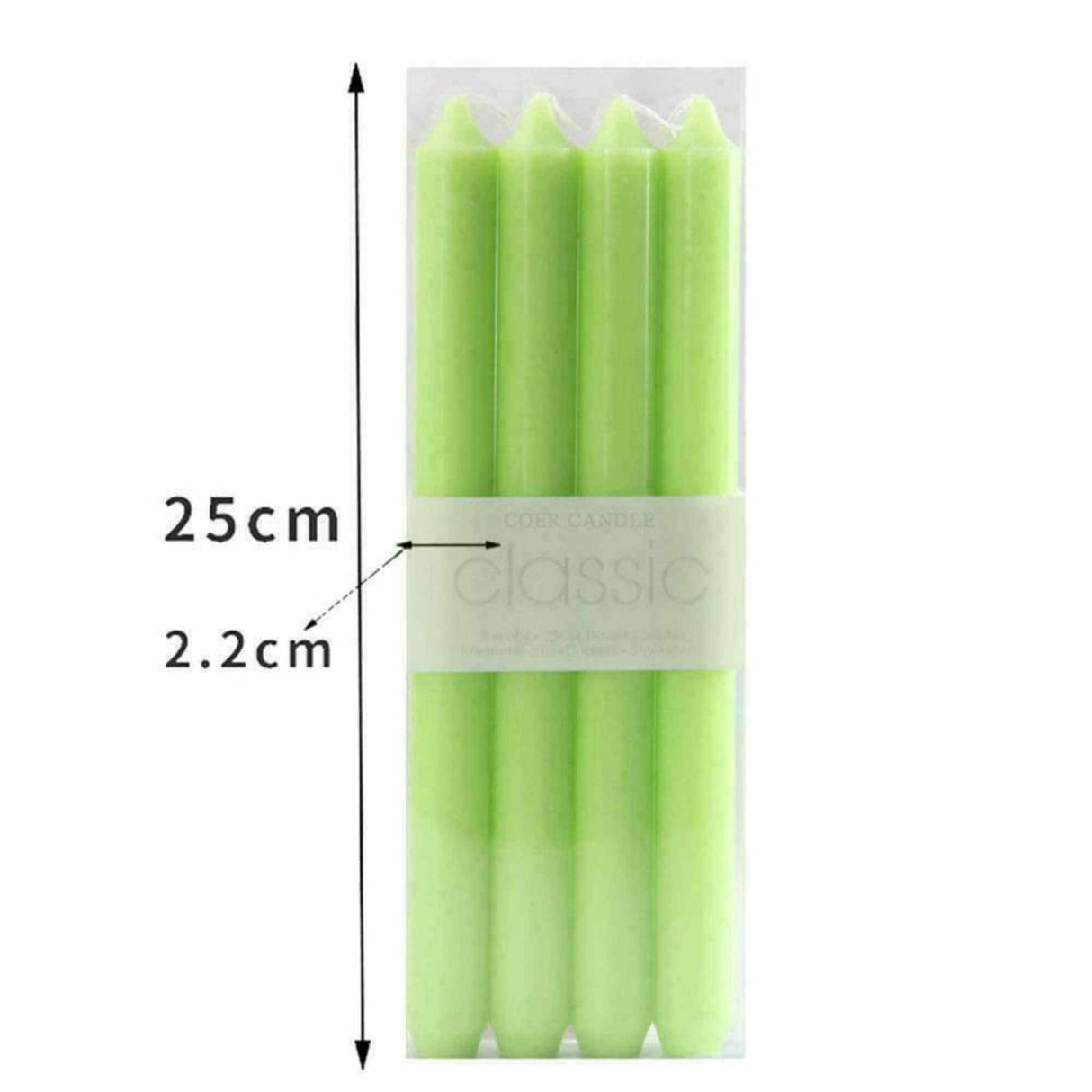 Set 4 Lumanari drepte verde lime de 25 cm - Lumanari fara picurare si fara parfum - Perfecte ca lumanari pentru cina, ocazii speciale