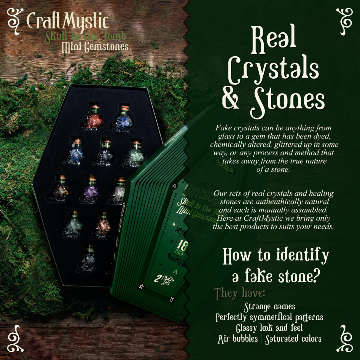 Set 14 Mini Cristale Naturale in sticlute cu forma de craniu - Un cadou perfect pentru incepatori in magie si vindecare spirituala - Cristale si pietre chakra Wiccan
