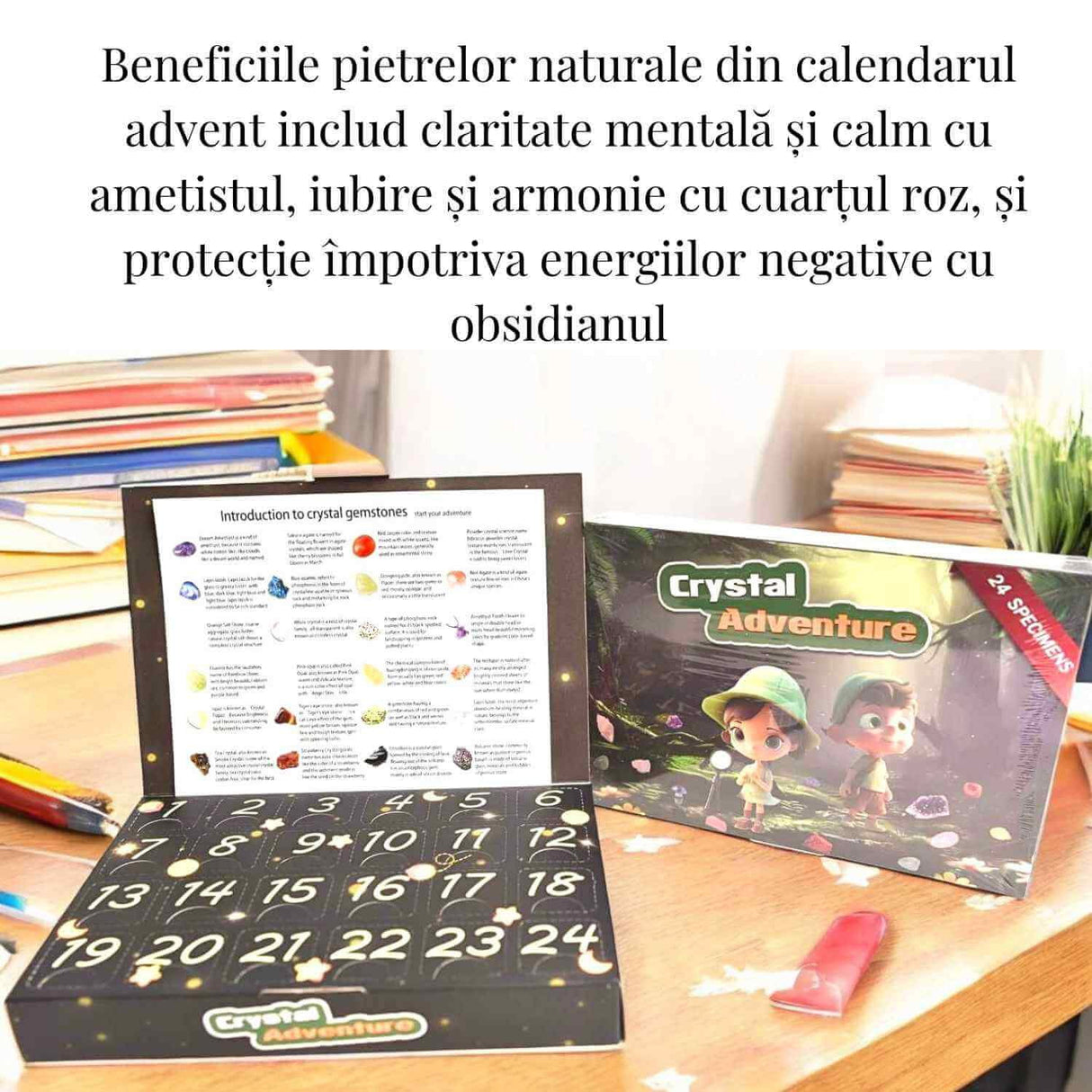 Calendar Advent cu Pietre Naturale tematica Aventura - Bucurie si Magie intr-un set