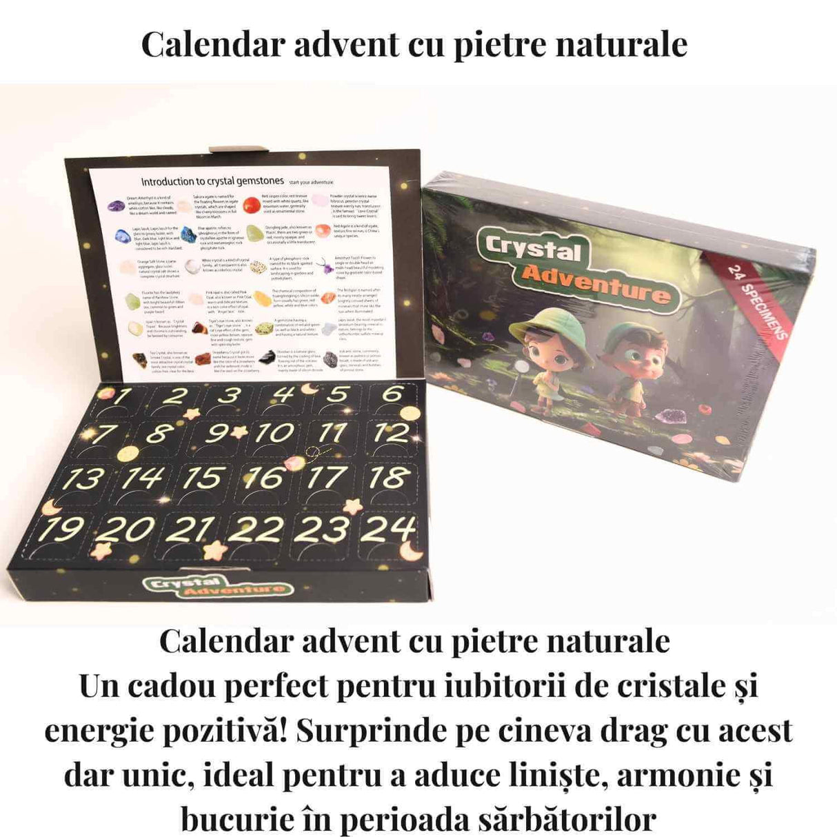 Calendar Advent cu Pietre Naturale tematica Aventura - Bucurie si Magie intr-un set