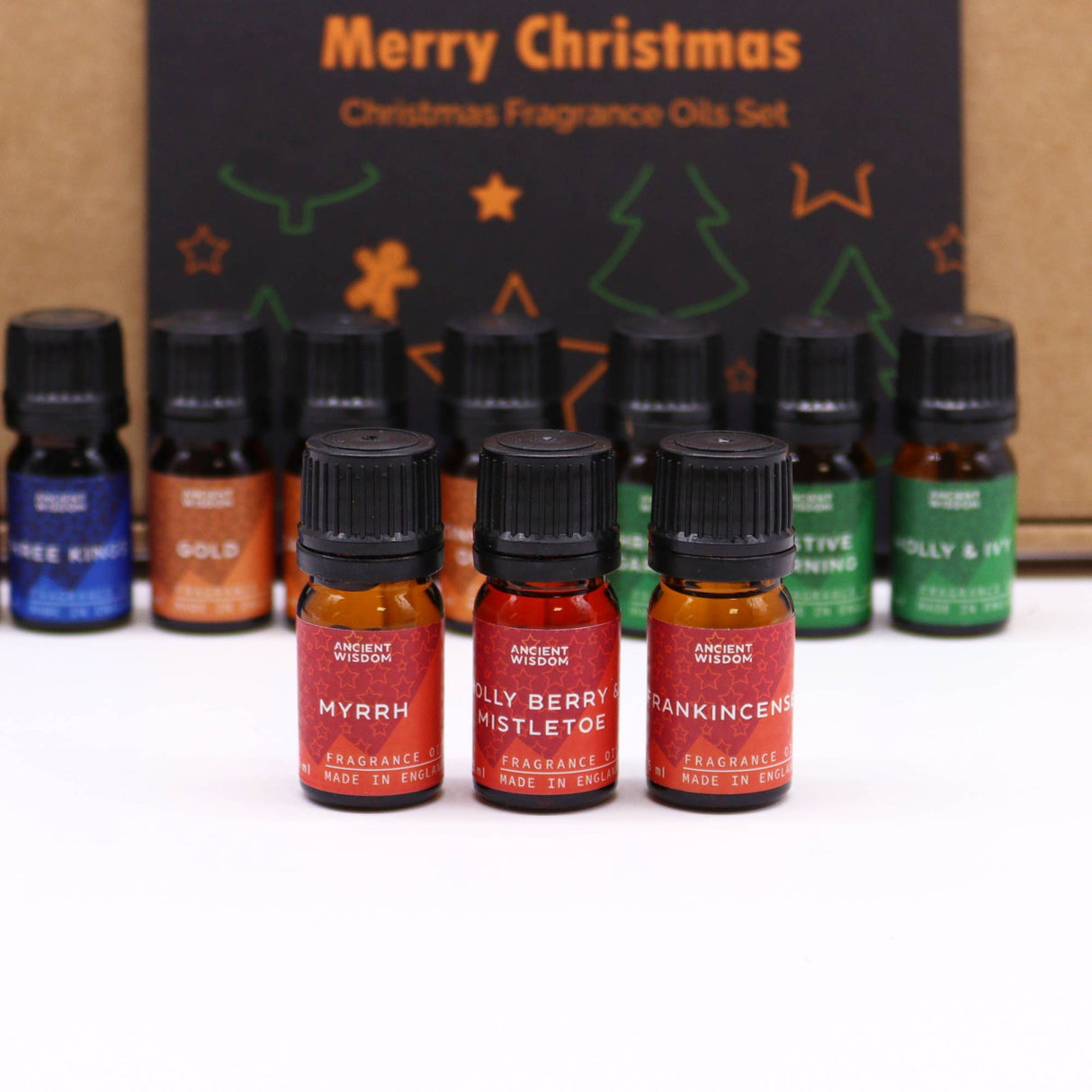 Set uleiuri parfumate Craciun - Holy Scents (12 x 5 ml) + 2 pipete, Made in UK