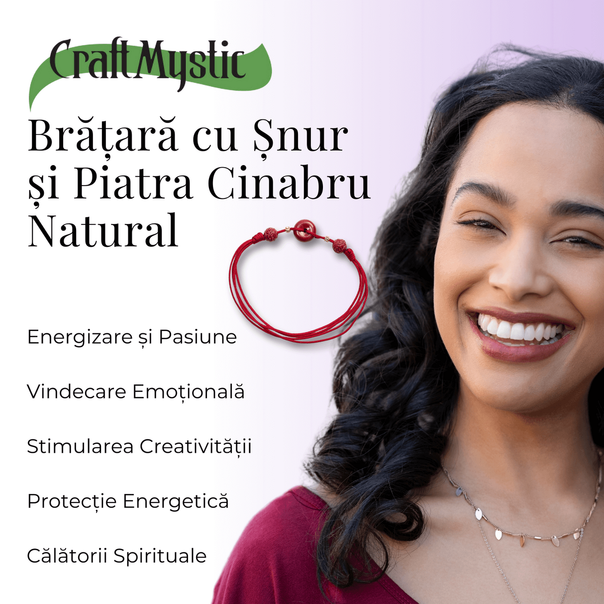 Bratara pe Snur cu Piatra de Cinabru Natural
