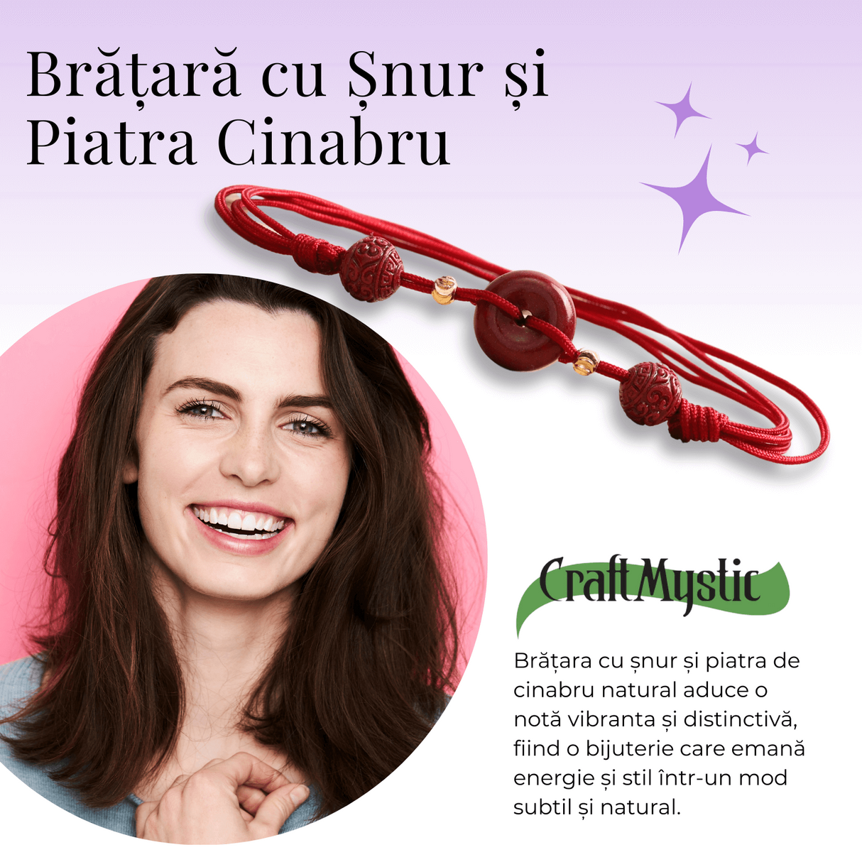 Bratara pe Snur cu Piatra de Cinabru Natural