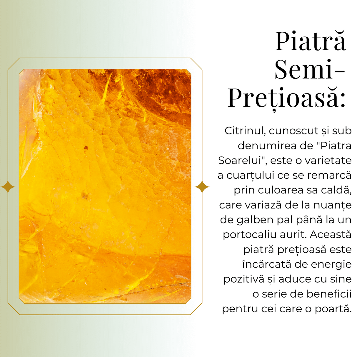 Colier ajustabil auriu cu pandantiv citrin brut - Energie si Claritate