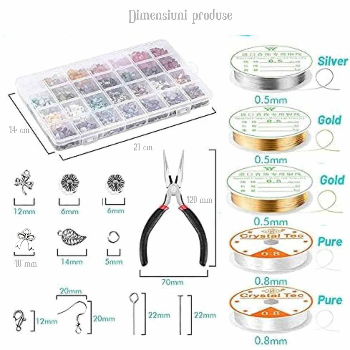 Set de Confectionare Bijuterii cu 28 de tipuri de Cristale Kitul Perfect pentru Copii si Pasionatii de Handmade