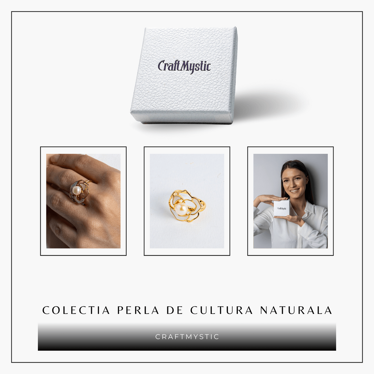 Bijuterie inspirata de natura - Inel floare de camelie cu perla si scoica