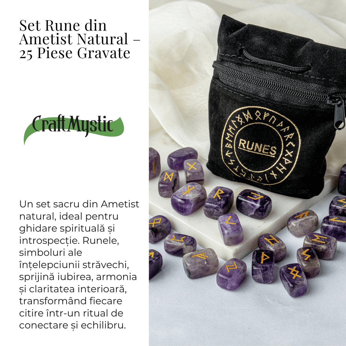 Set Rune din Ametist Natural - Claritate Spirituala si Protectie Energetica