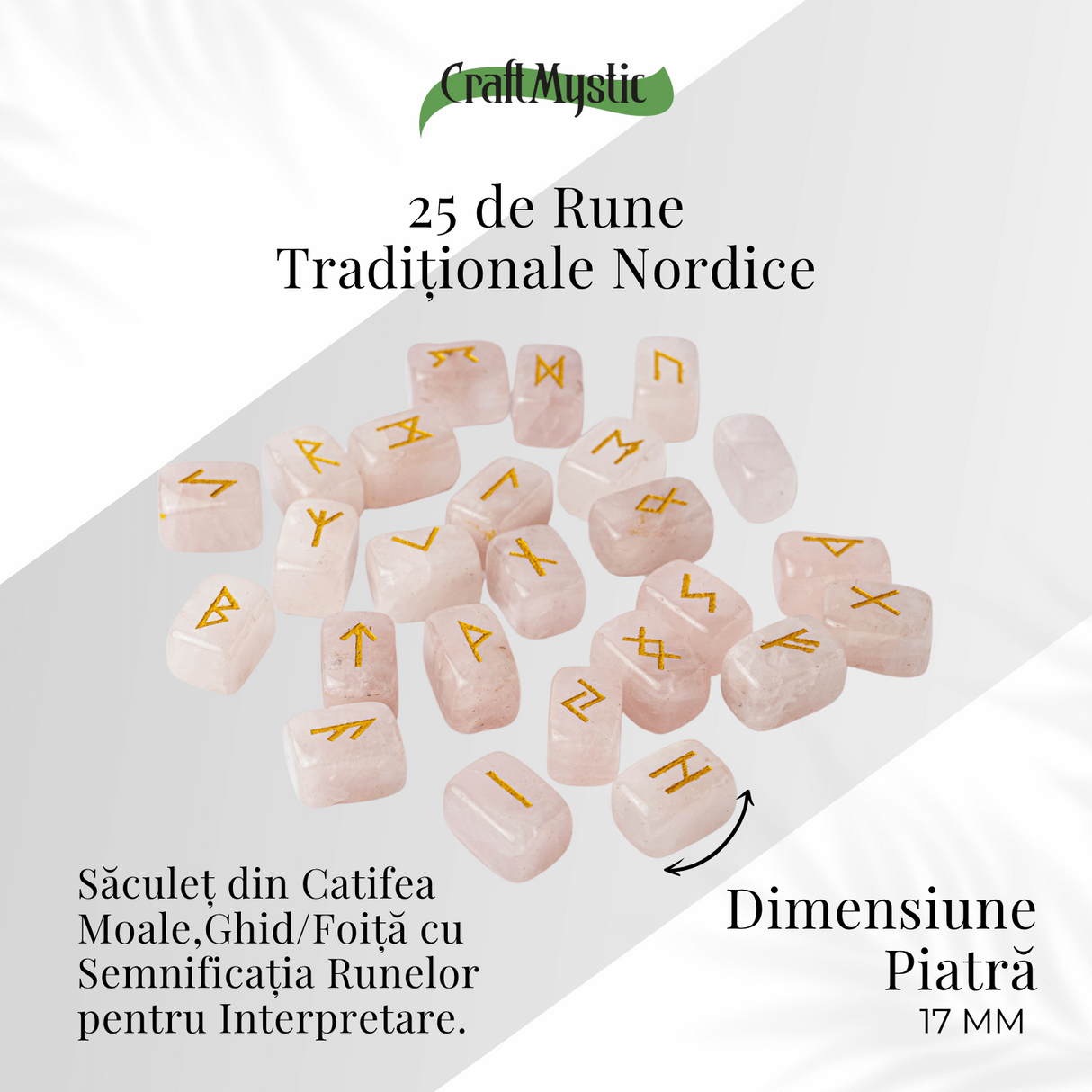 Set Rune din Cuart Roz Natural – Iubire, Claritate si Armonie Interioara