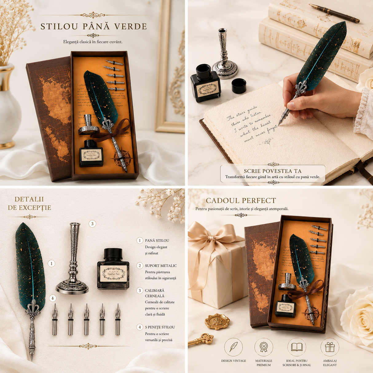 Set Stilou Pana Verde Vintage – Eleganta si Creativitate pentru Scris Artistic