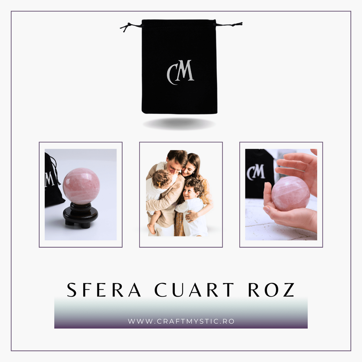 Sfera 80 mm din Cuart Roz Natural cu Suport - Promoveaza Iubirea si Armonia