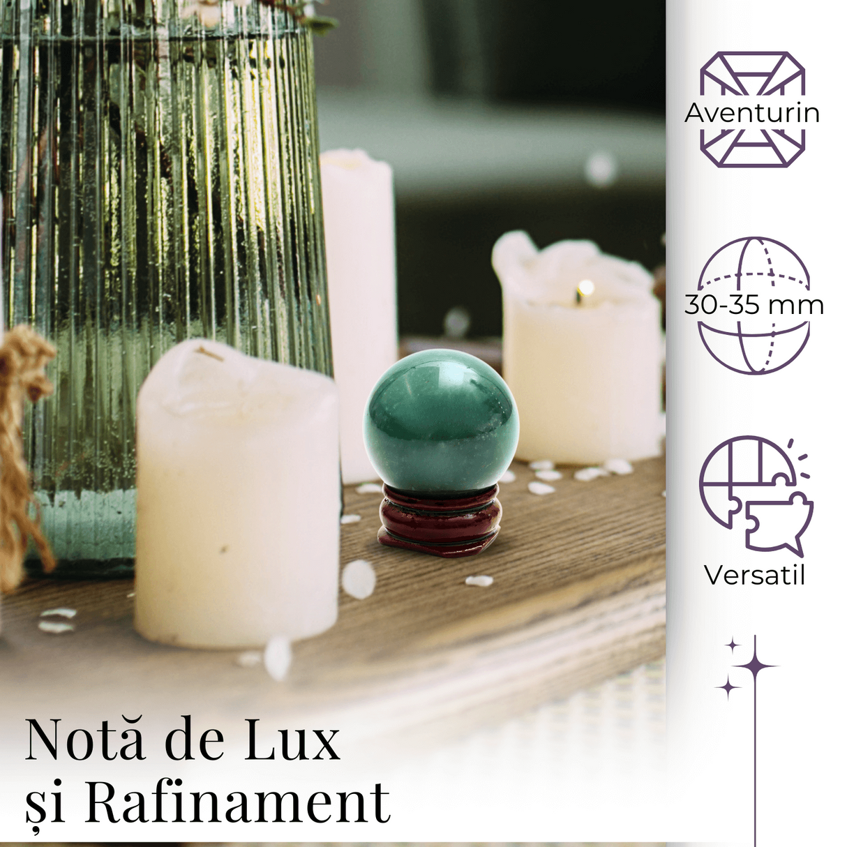 Sfera din Aventurin Verde Natural, 1 buc, 30-35 mm - Piatra Semipretioasa pentru Cadouri si Armonie