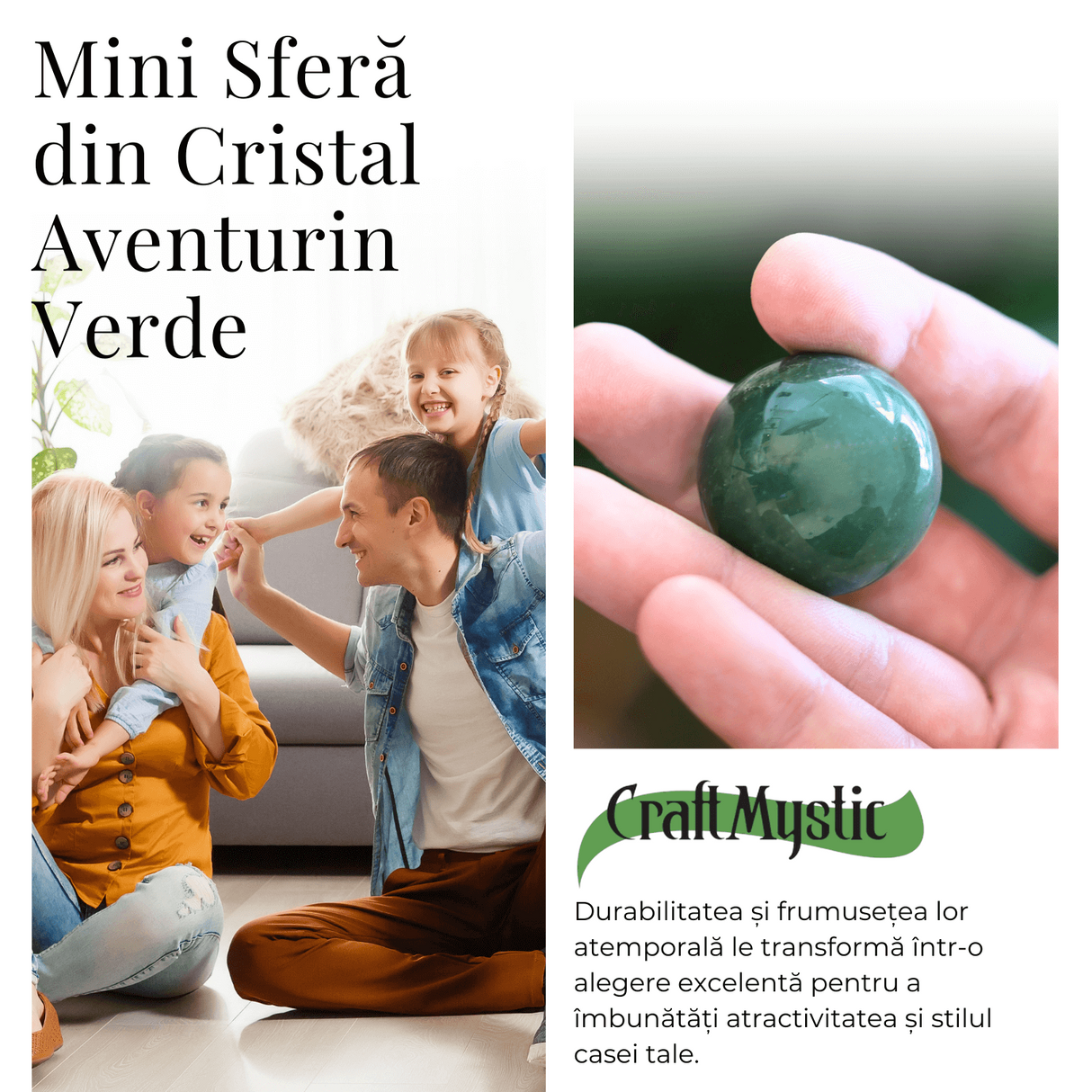 Sfera din Aventurin Verde Natural, 1 buc, 30-35 mm - Piatra Semipretioasa pentru Cadouri si Armonie