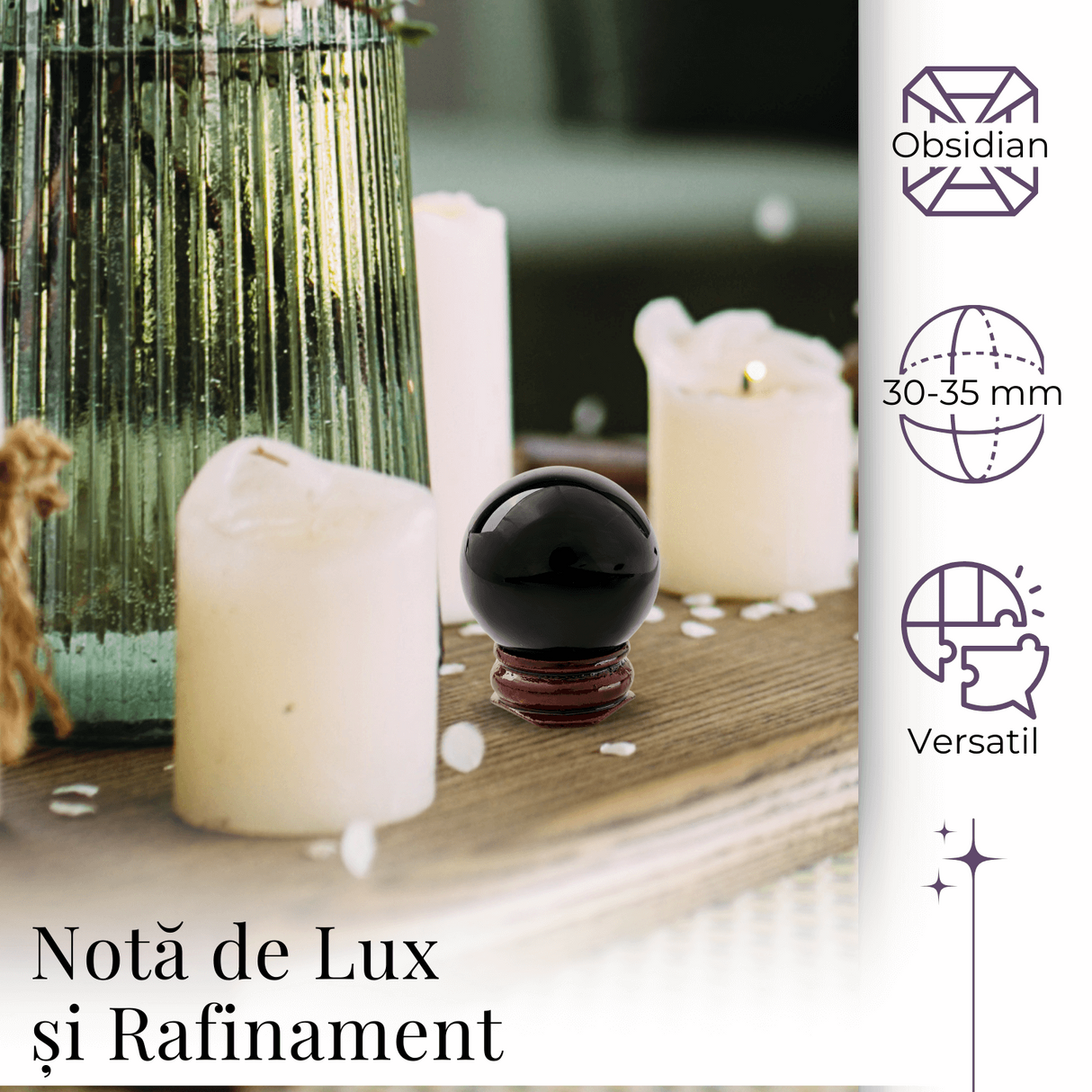 Sfera din Obsidian Natural, 1 buc, 30-35 mm - Ideala pentru Cadouri si Decoratiuni, Piatra Semipretioasa