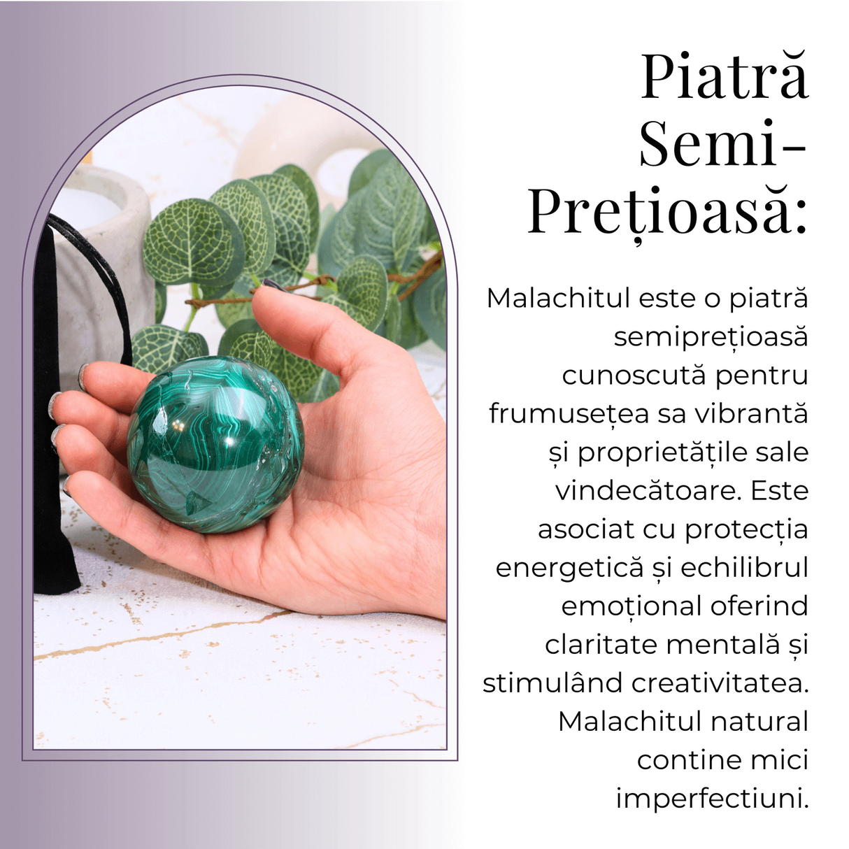 Sfera Malachit natural 50-55 mm 300-350 g - Focalizarea Energiilor de Vindecare