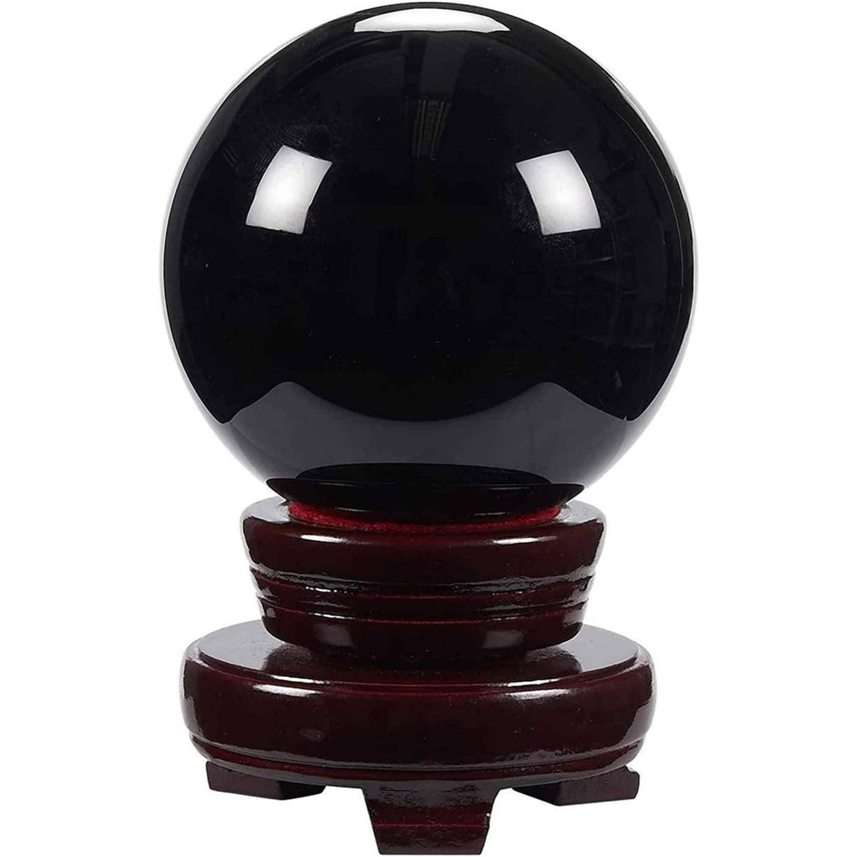 Sfera pudra obsidian negru 80 mm , minge de cristal decorativa, cu suport de lemn - Pentru decor, meditație, vindecare