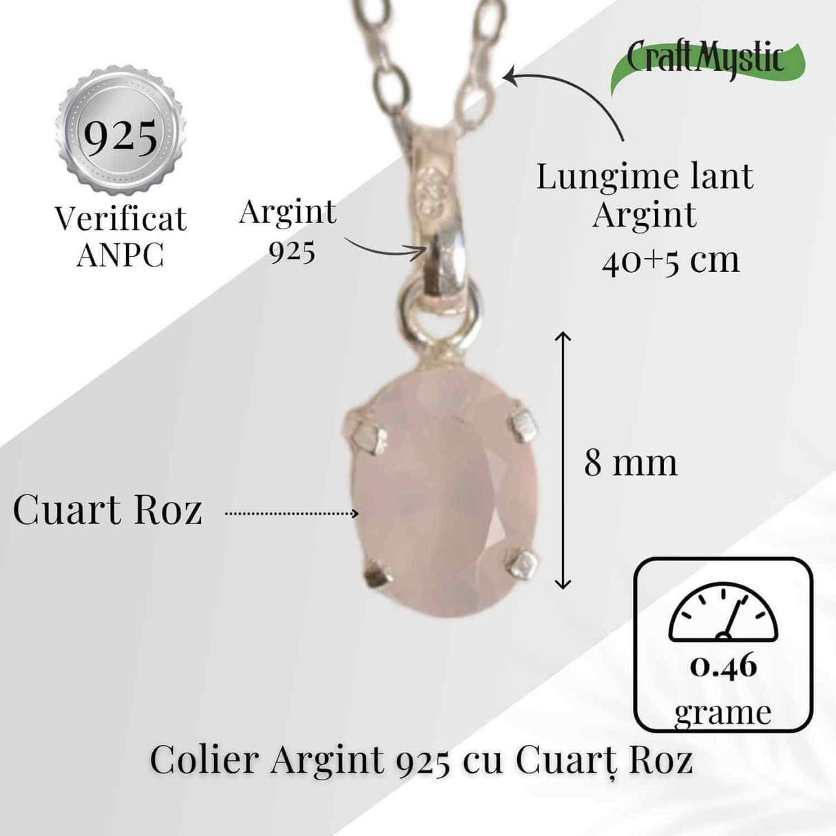 Iubire si Echilibru Emotional - Colier Cuart Roz Argint 925