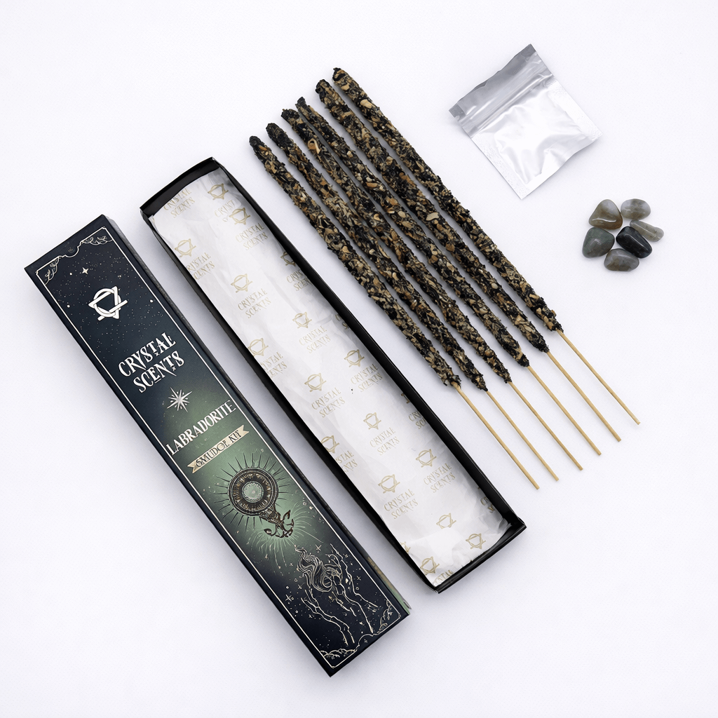Smudge Kit cu Labradorit si Betisoare Parfumate Arruda - Ritual de Protectie Energetica si Claritate Spirituala