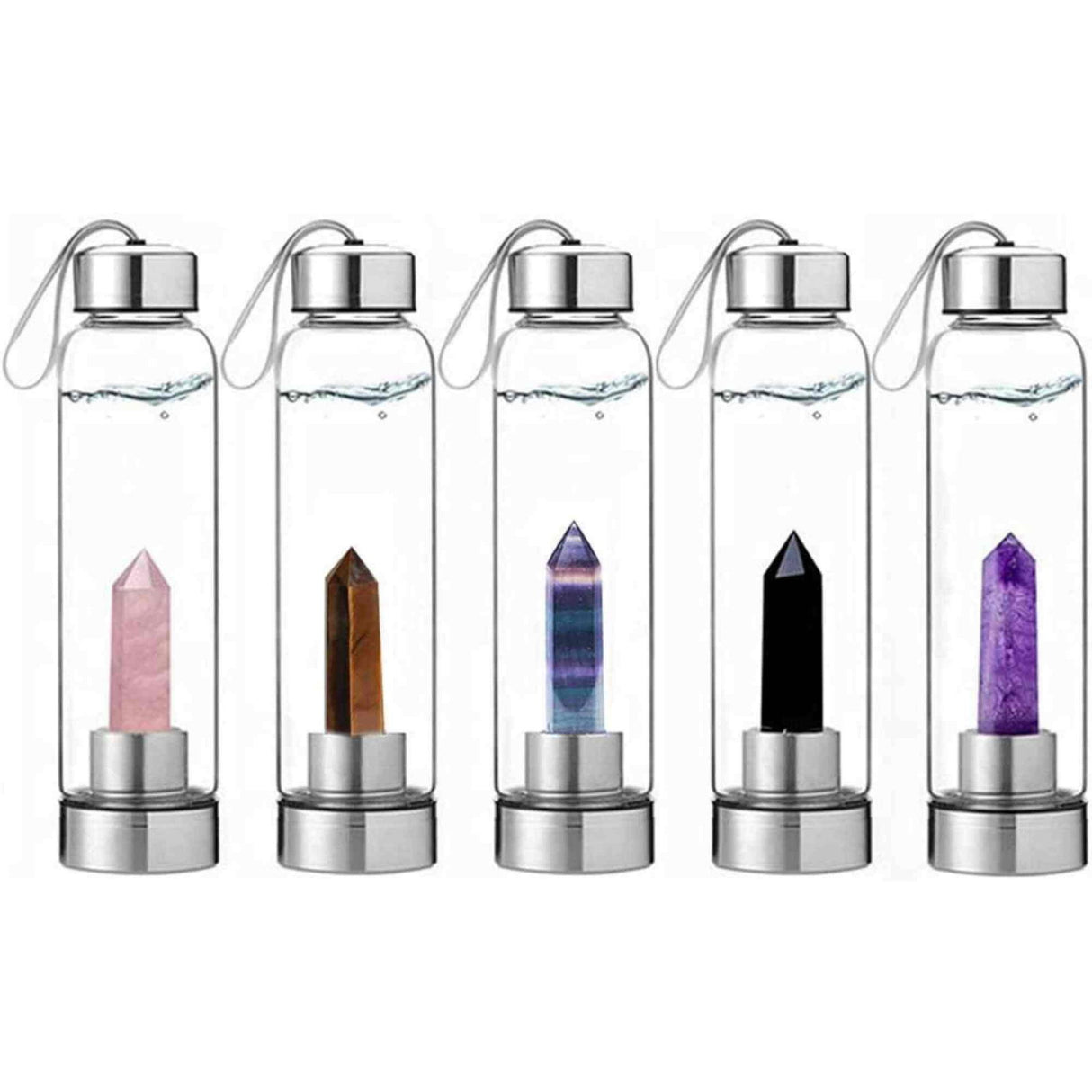 Sticla de apa cu varf de cristal Obsidian – Perfect pentru meditatie - Cadouri speciale pentru femei barbati prieteni