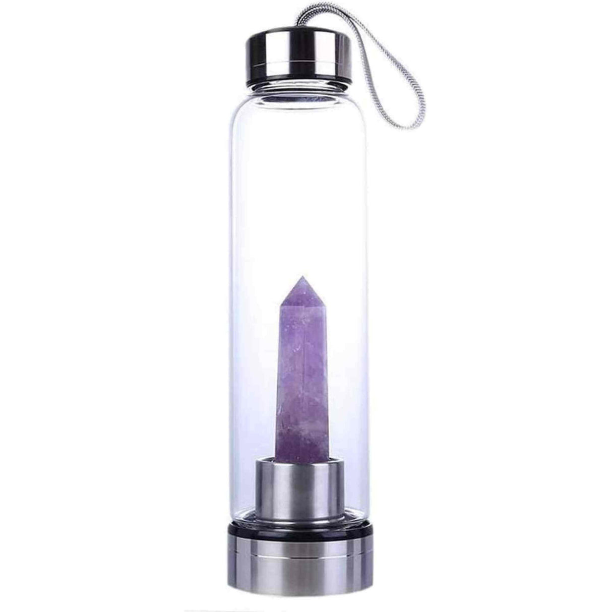 Sticla de apa cu varf de cristal Ametist - Perfect pentru meditatie - Cadouri speciale pentru femei barbati prieteni