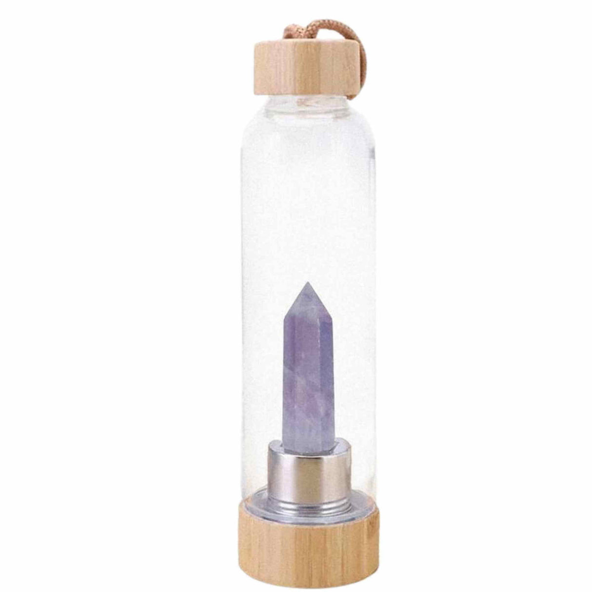 Sticla pentru apa cu varf cristal Ametist si Bambus - Capacitate 500 ml si include husa de protectie neagra