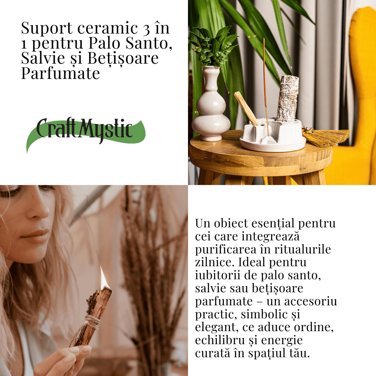 Suport ceramic 3 in 1 Semiluna Stea - Palo Santo, Salvie si Betisoare