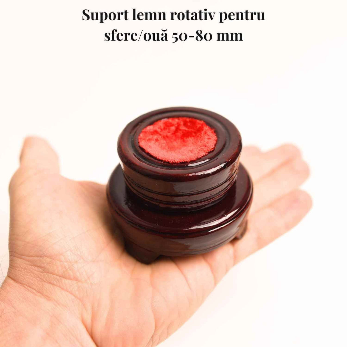 Suport lemn rotativ pentru sfere, oua si obiecte sferice 4-6 cm - Expunere eleganta si rotativa