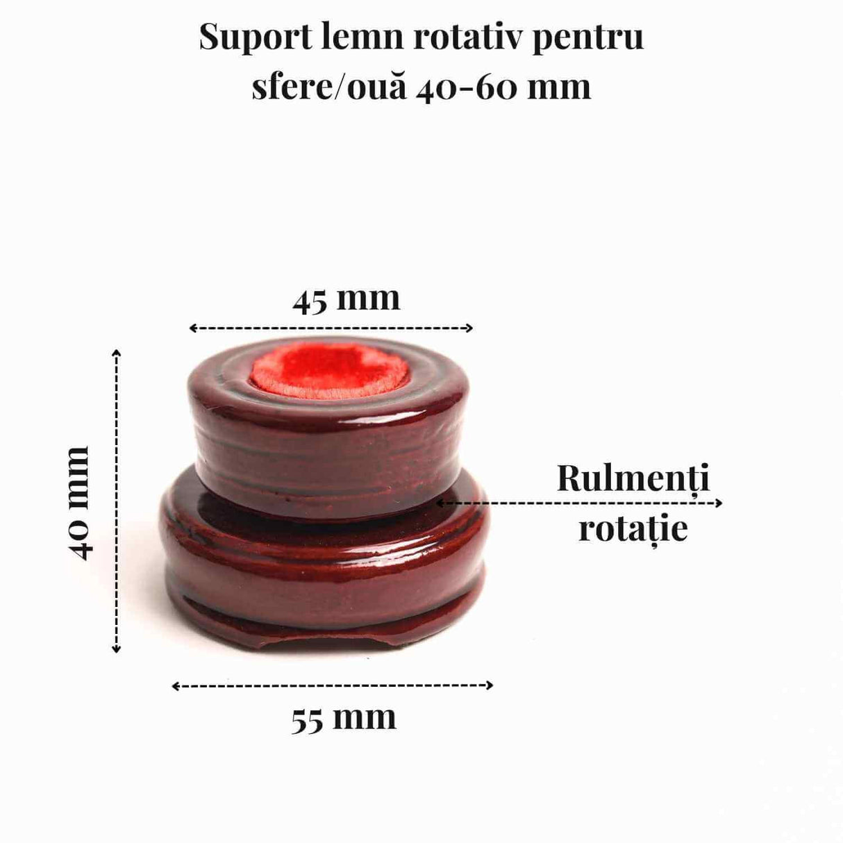 Suport lemn rotativ pentru sfere, oua si obiecte sferice 4-6 cm - Expunere eleganta si rotativa