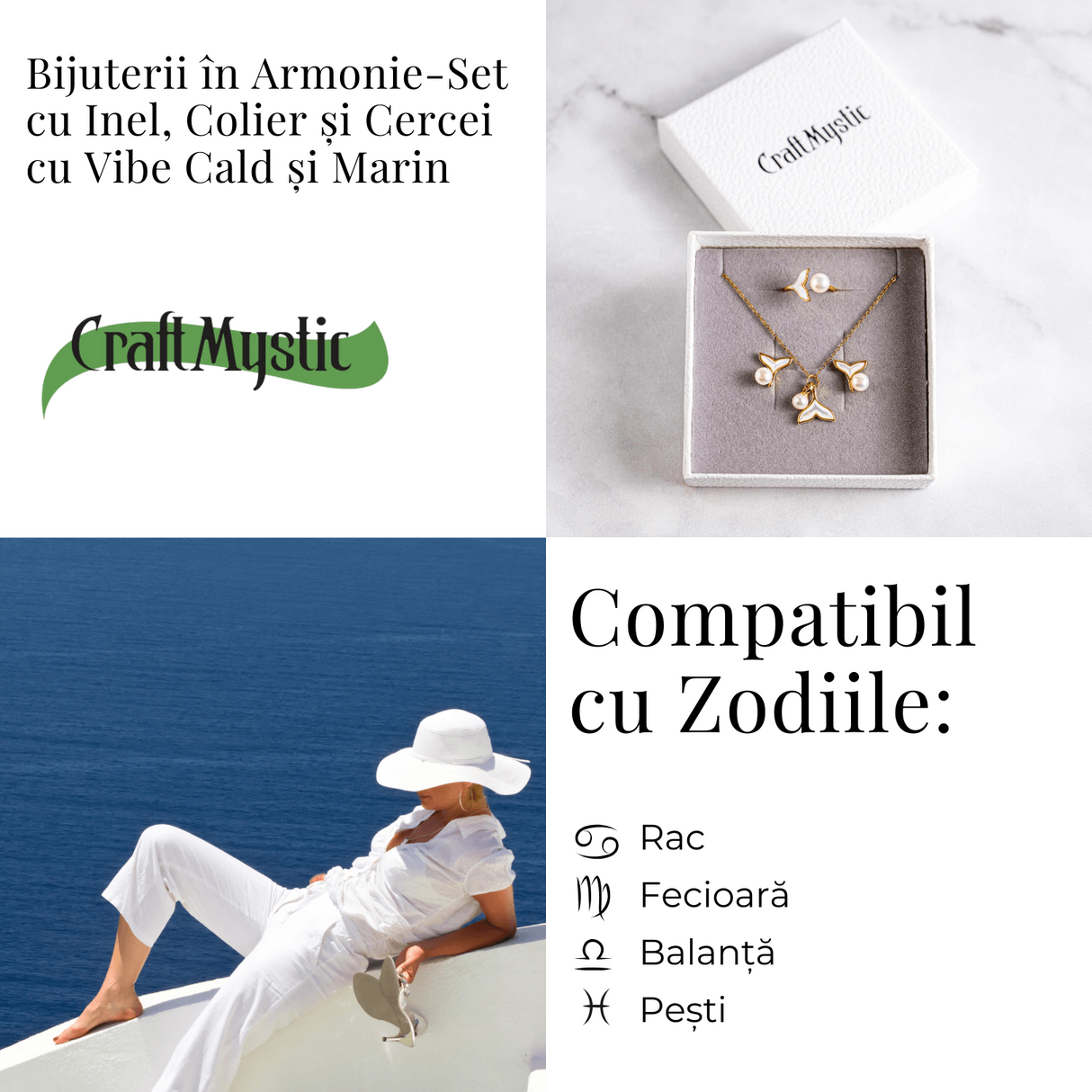Bijuterii in armonie - Set cu Inel, colier si cercei cu vibe cald si marin