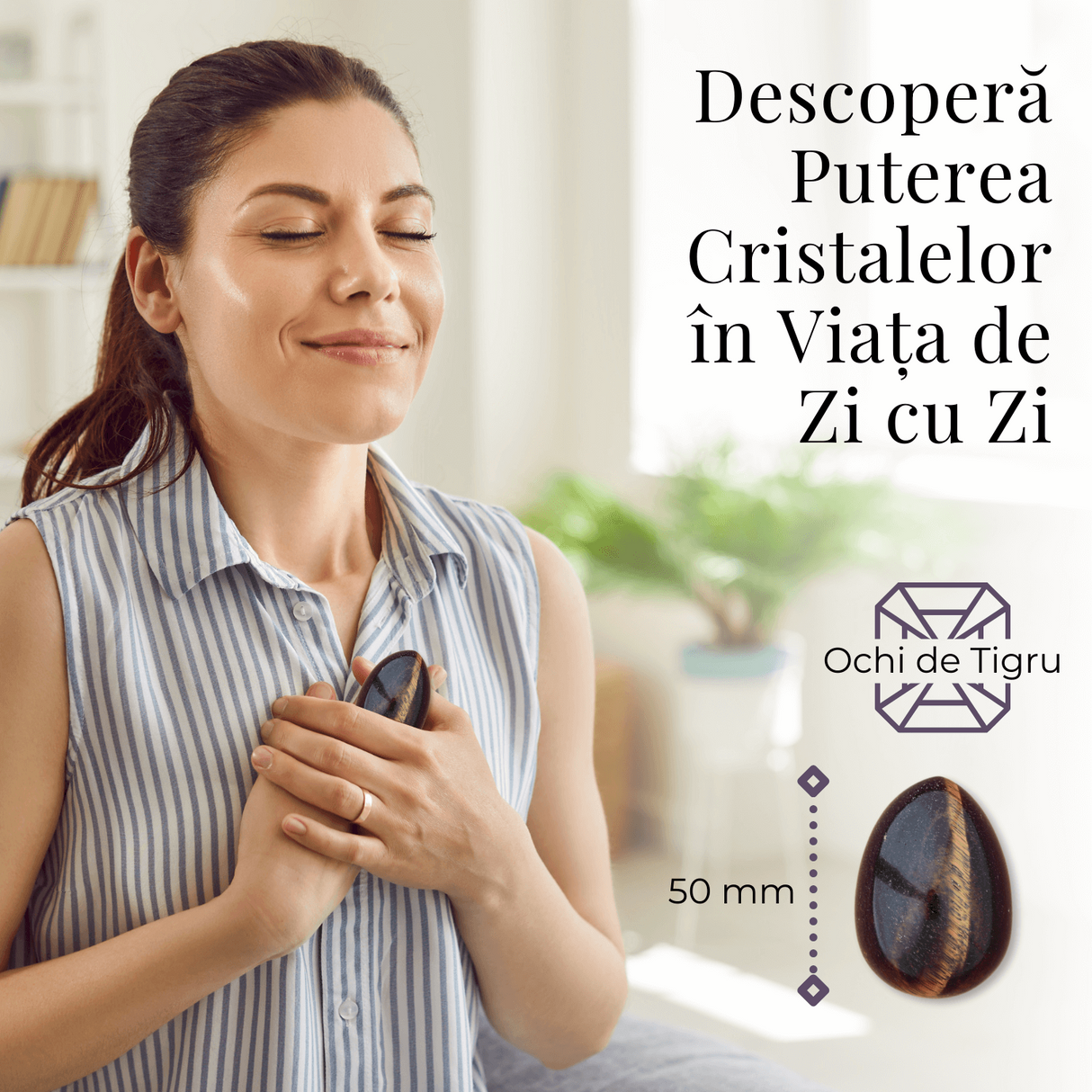 Ou Handmade de 50mm din Piatra Naturala de Ochi de Tigru