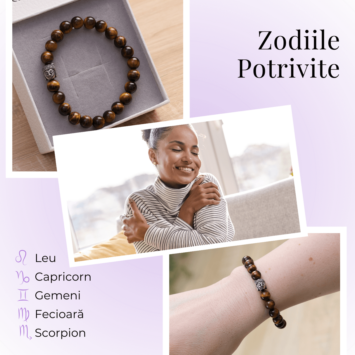 Bratara Elastica cu Margele 8mm din Piatra Naturala Ochi de Tigru si Pandantiv Buddha