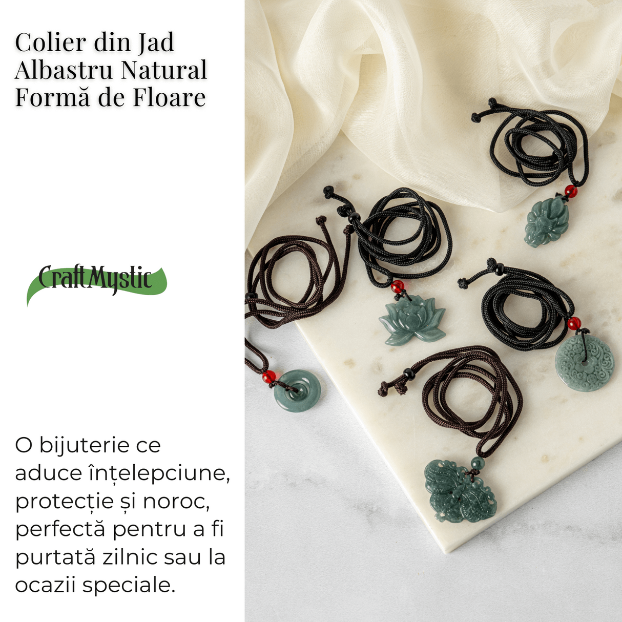 Puritate si Liniste - Colier Lotus din Jad Albastru de Guatemala