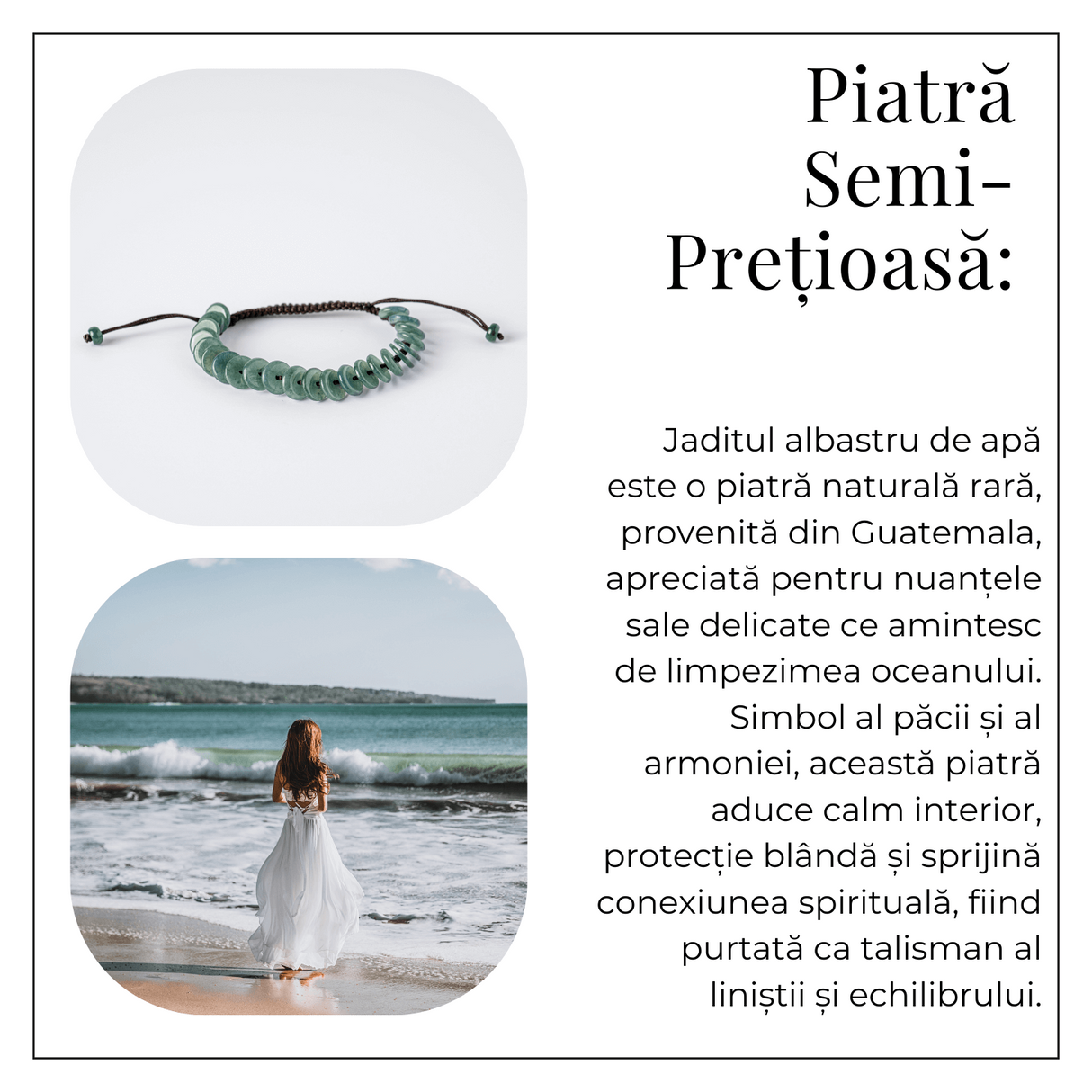 Liniste si Protectie - Bratara cu Jadit Albastru de Apa Natural din Guatemala, Margele Plate