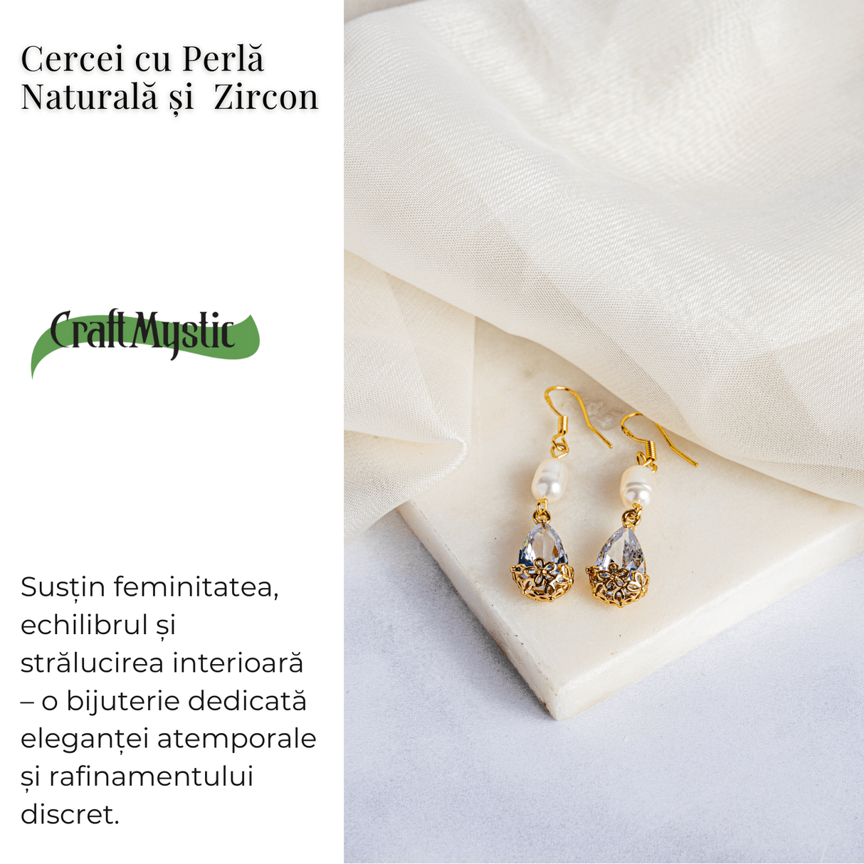 Cercei cu Perla Naturala si Zircon - Feminitate Discreta si Rafinament