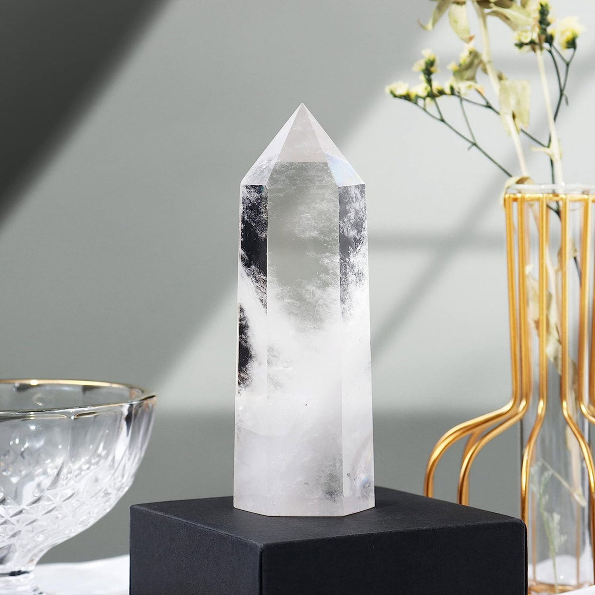 Turn de cristal semipretios vindecator hexagonal Cuart transparent - Obelisc cu inaltimea de 10 cm